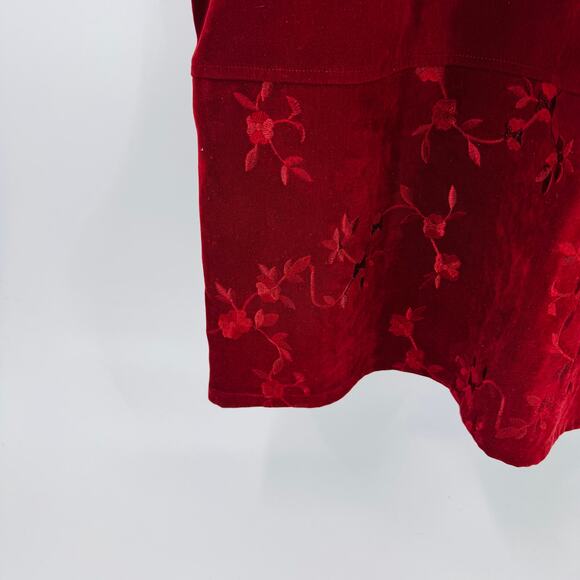 Vintage Petite Casuals Burgundy Faux Suede Embroidered Midi Dress PL Equestrian - Picture 10 of 11